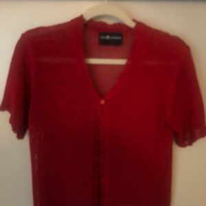 Sag Harbor red short sleeve macrame sweater jacket.